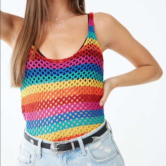Forever 21 Tops - Forever21 Rainbow Print Sweater Tank Top Large